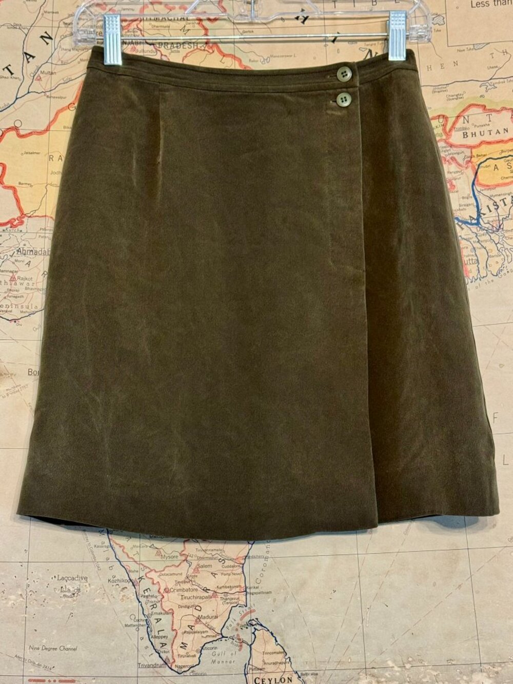 Jones New York Sueded Silk Wrap Skirt – Deep Olive Minimalist 6P